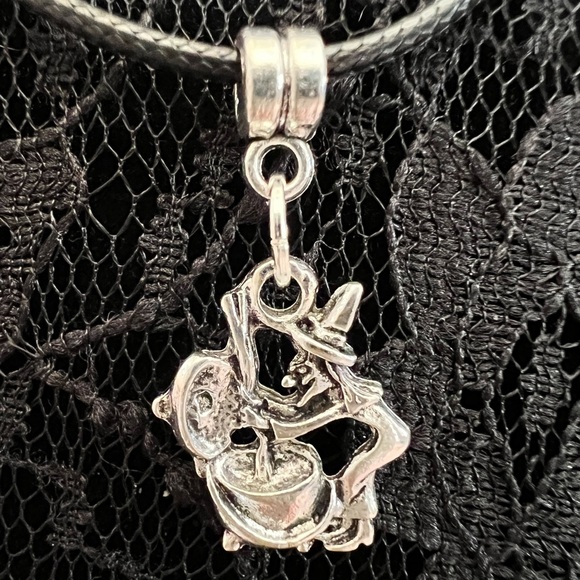 Witch and Cauldron Paranormal Pendant Necklace with Bat Charm - Picture 1 of 13